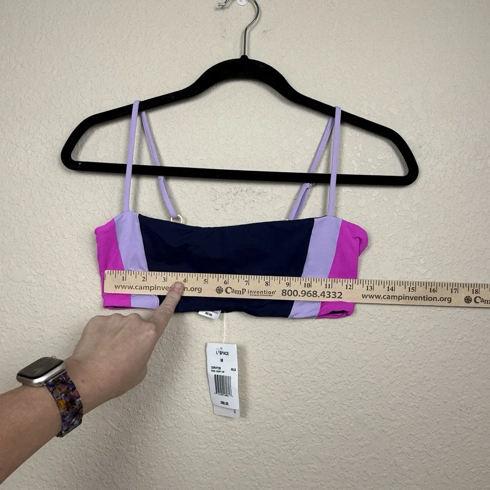 NWT L Space Rebel Heart Color Block Lilac Pink Navy Halter Bikini Swim Top Sz M